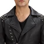 BLACK STUDDED LEATHER BIKER JACKET