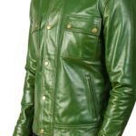 DARREN DISTRESSED GREEN LEATHER BIKER JACKET