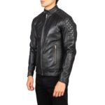 FERNANDO QUILTED BLACK LEATHER BIKER JACKET