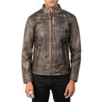 ALEX DISTRESSED BROWN LEATHER BIKER JACKET