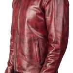 ALEX DISTRESSED BURGUNDY LEATHER JACKET
