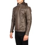HECTOR BROWN HOODED LEATHER BIKER JACKET