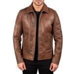 LAVENDARD BROWN LEATHER BIKER JACKET