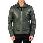 LAVENDARD GREEN LEATHER BIKER JACKET