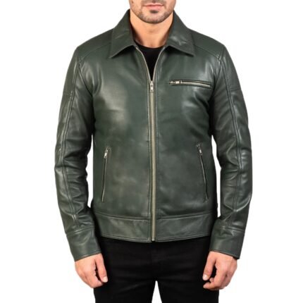 LAVENDARD GREEN LEATHER BIKER JACKET