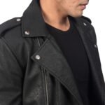 ALLARIC ALLEY DISTRESSED BLACK LEATHER BIKER JACKET