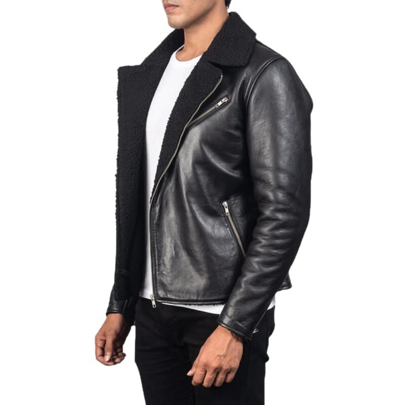 ALBERTO SHEARLING BLACK LEATHER JACKET