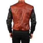 AVAN BLACK AND MAROON LEATHER BOMBER JACKET