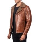 ALBERTO SHEARLING BROWN LEATHER JACKET