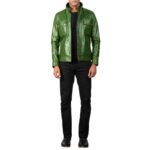 DARREN DISTRESSED GREEN LEATHER BIKER JACKET