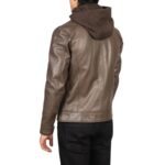HECTOR BROWN HOODED LEATHER BIKER JACKET