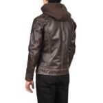 HECTOR VINTAGE BROWN HOODED LEATHER BIKER JACKET