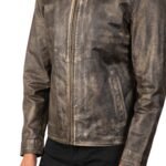 ALEX DISTRESSED BROWN LEATHER BIKER JACKET