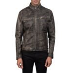 IONIC DISTRESSED BROWN LEATHER BIKER JACKET