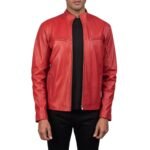 IONIC RED LEATHER BIKER JACKET