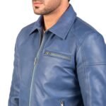 LAVENDARD BLUE LEATHER BIKER JACKET
