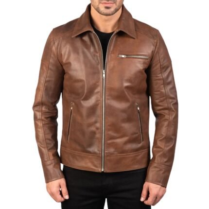 LAVENDARD BROWN LEATHER BIKER JACKET