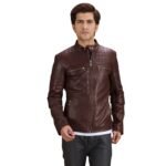 URBANE QUILTED MAROON LEATHER BIKER JACKET