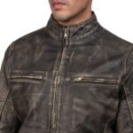 IONIC DISTRESSED BROWN LEATHER BIKER JACKET