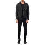 ALLARIC ALLEY DISTRESSED BLACK LEATHER BIKER JACKET