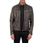 IONIC DISTRESSED BROWN LEATHER BIKER JACKET