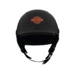 LIGHTWEIGHT HARLEY-DAVIDSON HALF HELMET FEATURING FIBERGLASS SHELL AND PULL-DOWN SUN SHIELD