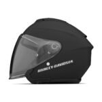 MOTORCYCLE HELMET WITH CHIN STRAP AND SUN SHIELD FEATURE