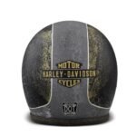 BLACK AND GRAPHIC‑PRINT 3/4 HELMET WITH DISTRESSED COWHIDE TRIM