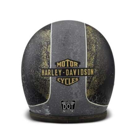 BLACK AND GRAPHIC‑PRINT 3/4 HELMET WITH DISTRESSED COWHIDE TRIM