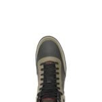 FRONT ANGLE OF HARLEY‑DAVIDSON MEN’S GRADY RIDE SNEAKER HIGHLIGHTING LACE‑UP DESIGN AND CONTRAST BLACK‑WHITE COLORWAY