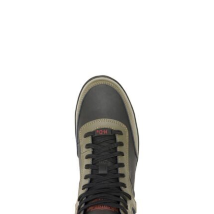 FRONT ANGLE OF HARLEY‑DAVIDSON MEN’S GRADY RIDE SNEAKER HIGHLIGHTING LACE‑UP DESIGN AND CONTRAST BLACK‑WHITE COLORWAY