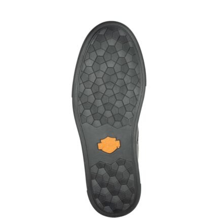 Black Harley‑Davidson men’s Grady casual sneaker with full‑grain leather upper and rubber outsole, side view