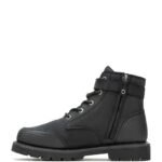BLACK MOTORCYCLE BOOT WITH RUBBER OUTSOLE AND LOCKING INSIDE ZIPPER