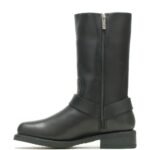 BLACK WATERPROOF FULL‑GRAIN LEATHER MOTORCYCLE BOOTS WITH OIL‑RESISTANT RUBBER OUTSOLE