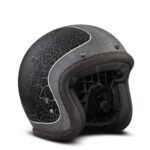 3/4 HELMET WITH FIBERGLASS SHELL AND DOUBLE D‑RING CHIN STRAP ON WHITE BACKGROUND