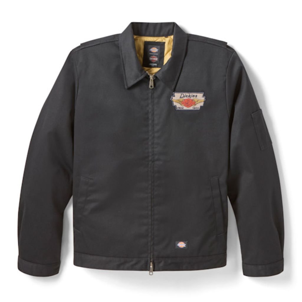 HARLEY DAVIDSON DICKIES X HD QUILTED LINED EISENHOWER JACKET BLACK WITH WARM QUILTED LINING AND CLASSIC WORKWEAR DESIGN HARLEY DAVIDSON DICKIES X HD QUILTED LINED EISENHOWER JACKET BLACK