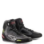 ALPINESTARS FASTER 3 RIDEKNIT SHOES IN BLACK AND GREY WITH LIGHTWEIGHT KNITTED PERFORMANCE DESIGN