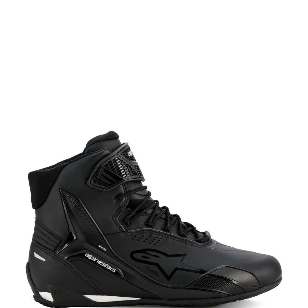 ALPINESTARS STELLA FASTER 4 DRYSTAR RIDING SHOES IN BLACK SILVER WITH WATERPROOF PERFORMANCE ALPINESTARS STELLA FASTER 4 DRYSTAR SHOES BLACK SILVER