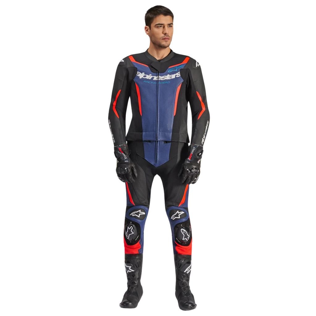 ALPINESTARS GP FORCE V2 LEATHER 2 PIECE SUIT BLACK BLUE MOTORCYCLE RACING GEAR ALPINESTARS GP FORCE V2 LEATHER SUIT 2 PIECE BLACK BLUE