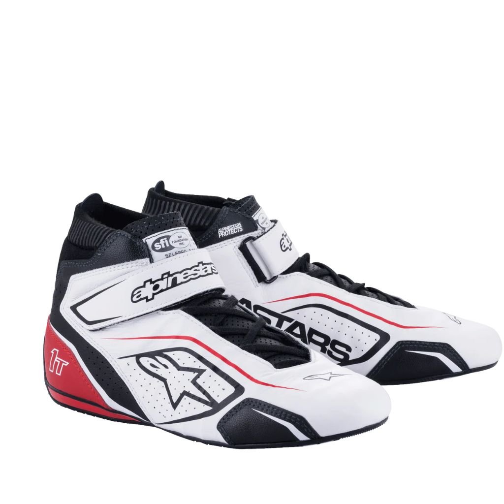 ALPINESTARS TECH-1 T V3 SHOES WHITE RED FLUO HIGH PERFORMANCE KARTING FOOTWEAR ALPINESTARS TECH-1 T V3 SHOES WHITE RED FLUO