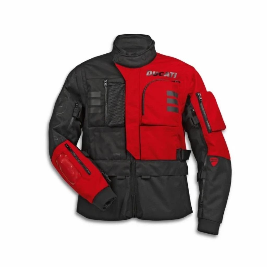 DUCATI FABRIC JACKET EXPLORER 2.0 BLACK RED MEN PREMIUM MOTORCYCLE JACKET DUCATI FABRIC JACKET EXPLORER 2.0 BLACK RED MEN
