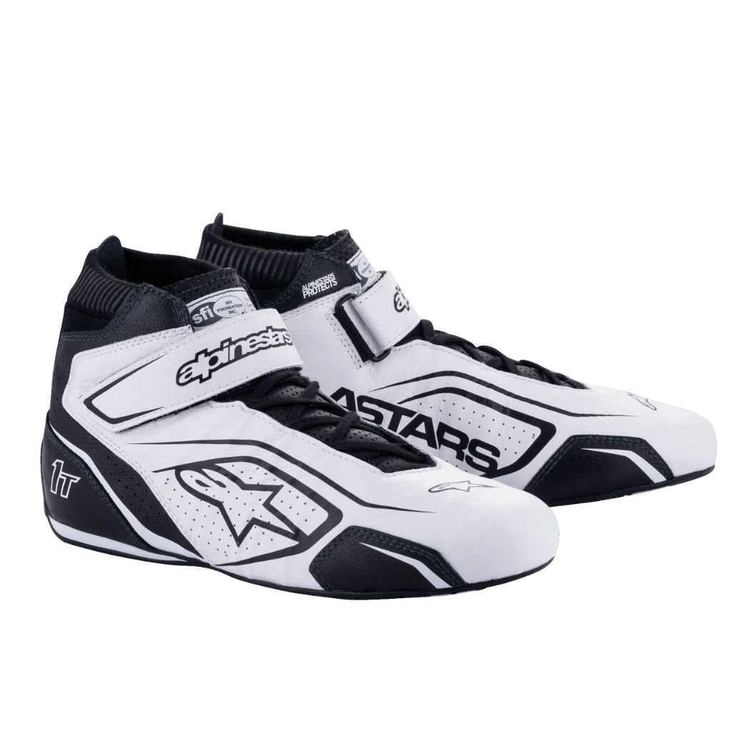 ALPINESTARS TECH-1 T V3 SHOES WHITE BLACK HIGH PERFORMANCE KARTING FOOTWEAR ALPINESTARS TECH-1 T V3 SHOES WHITE BLACK