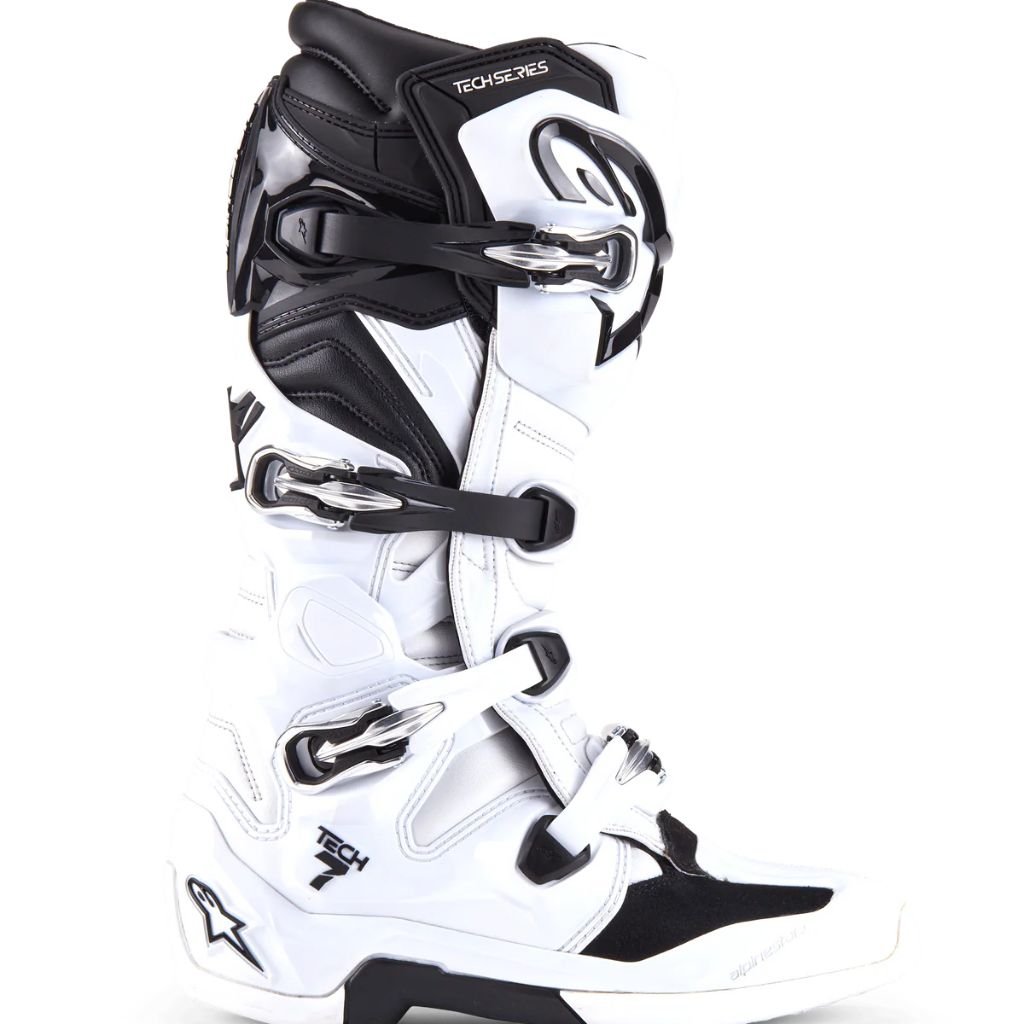ALPINESTARS TECH 7 BOOTS WHITE BLACK PREMIUM MOTOCROSS RIDING BOOTS ALPINESTARS TECH 7 BOOTS WHITE BLACK