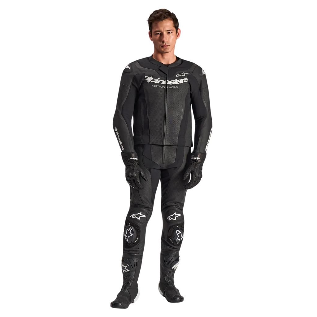 ALPINESTARS GP FORCE V2 LEATHER 2 PIECE SUIT BLACK MOTORCYCLE RACING GEAR ALPINESTARS GP FORCE V2 LEATHER SUIT 2 PIECE BLACK
