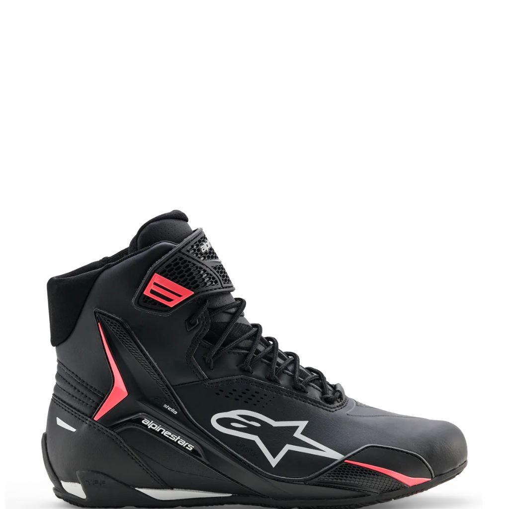 ALPINESTARS STELLA FASTER 4 DRYSTAR RIDING SHOES IN BLACK GRAY WITH WATERPROOF PERFORMANCE ALPINESTARS STELLA FASTER 4 DRYSTAR SHOES BLACK GRAY