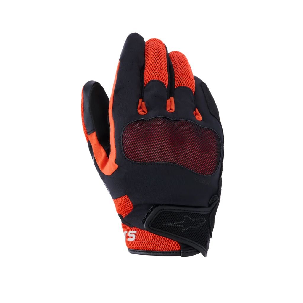 ALPINESTARS MOGRESS AIRFLOW GLOVES IN BLACK FLAME RED WITH BREATHABLE MOTORCYCLE RIDING DESIGN ALPINESTARS MOGRESS AIRFLOW GLOVES BLACK FLAME RED