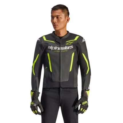 ALPINESTARS GP FORCE V2 AIR LEATHER JACKET BLACK YELLOW FLUO