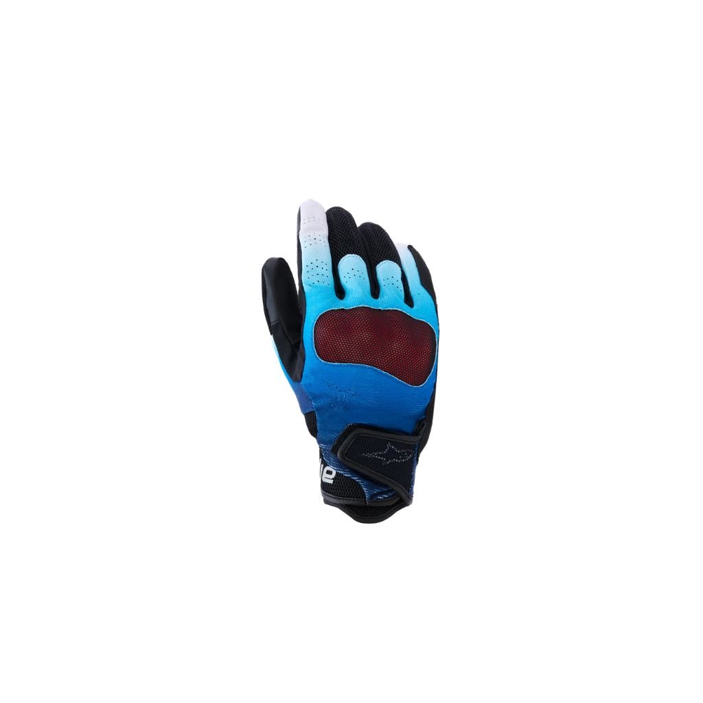 ALPINESTARS MOGRESS AIRFLOW GLOVES IN FADE BLUE WITH BREATHABLE MOTORCYCLE RIDING DESIGN ALPINESTARS MOGRESS AIRFLOW GLOVES FADE BLUE
